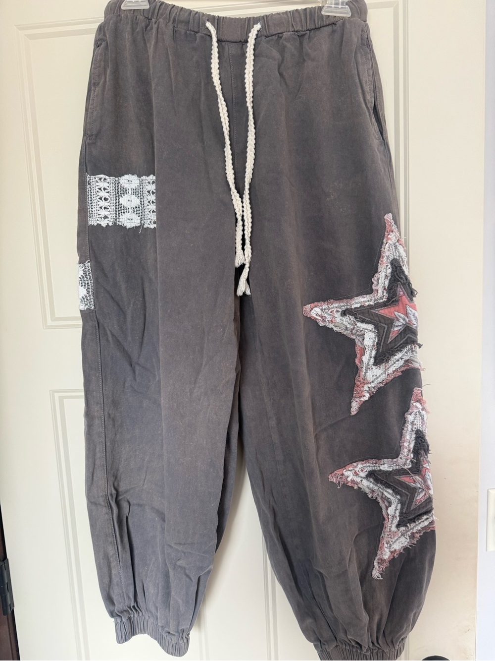 POL Taupe Wide-Leg Track Pants with Star Appliqués - Picture 2 of 4